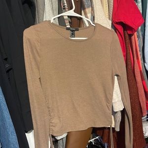BROWN LONG SLEEVE SCRUNCH TOP